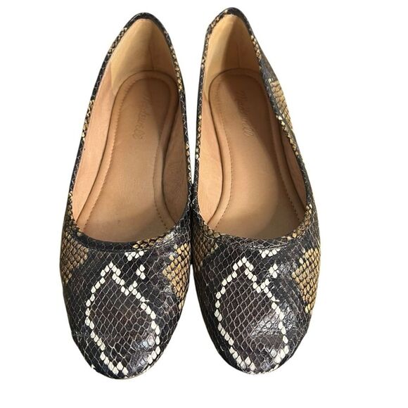 Madewell Cory Snake Embossed Flats Womens 8M Brown Tan Leather Ballet Shoes - Picture 2 of 8